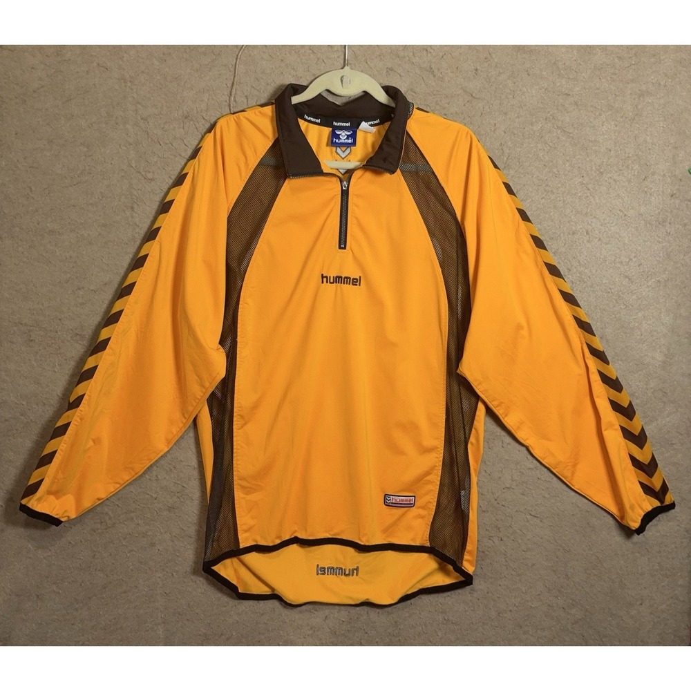 Hummel 1/4 Zip Pullover Jacket Mens Sz L Orange‎ Chevron Print Mesh - SEE NOTES